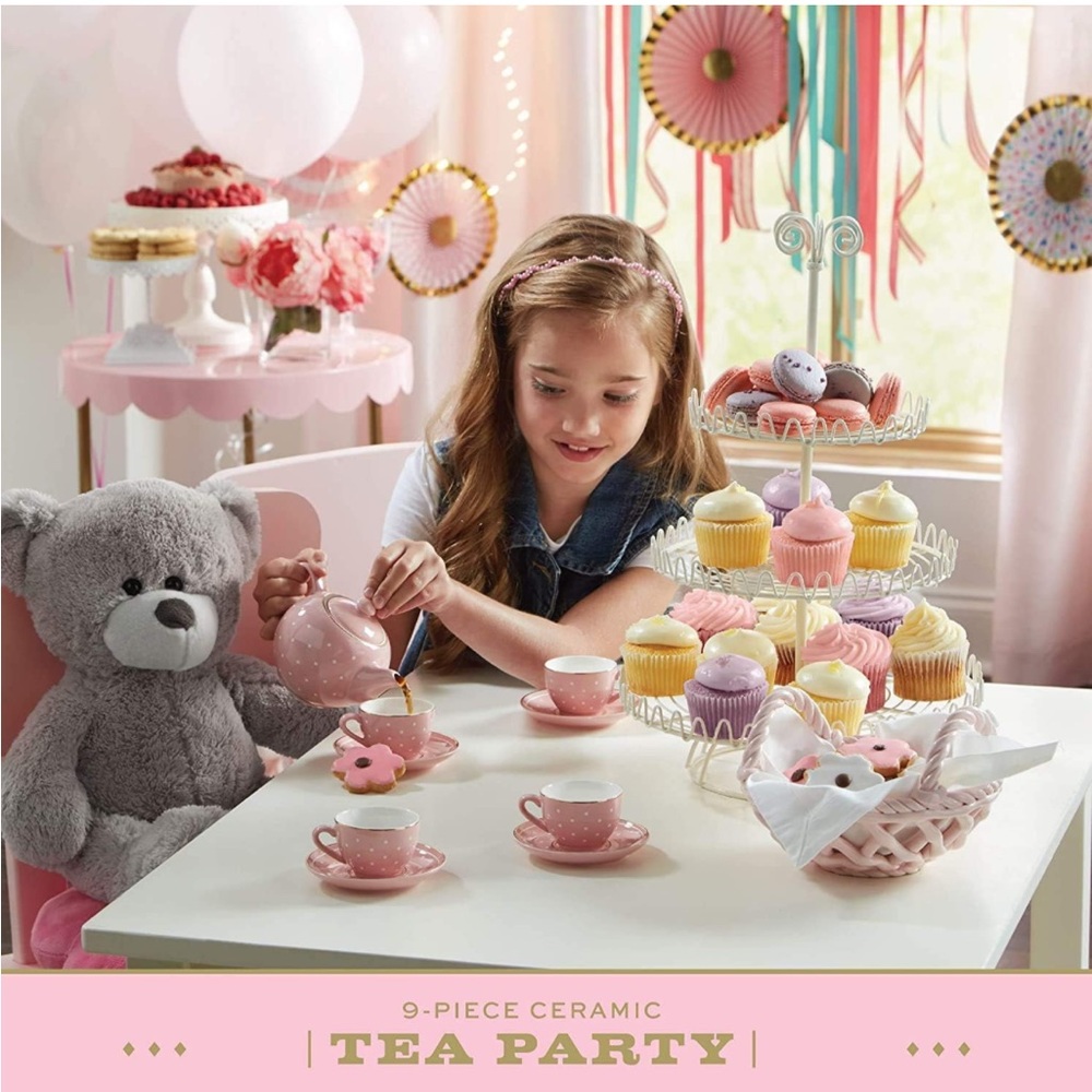 FAO Schwarz Gray Polka Dot Ceramic Tea Party Set - Picture 5 of 7
